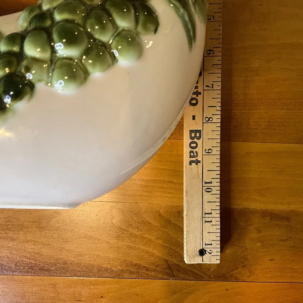 Hull Vintage Tokay USA‎ Ceramic Moon Basket Planter Green Grapes Vine MCM 11in